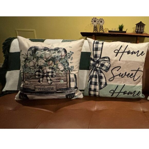 Farmhouse Decorative Throw Pillow Covers Spring Decor Green Floral Accent Cases - Picture 9 of 9